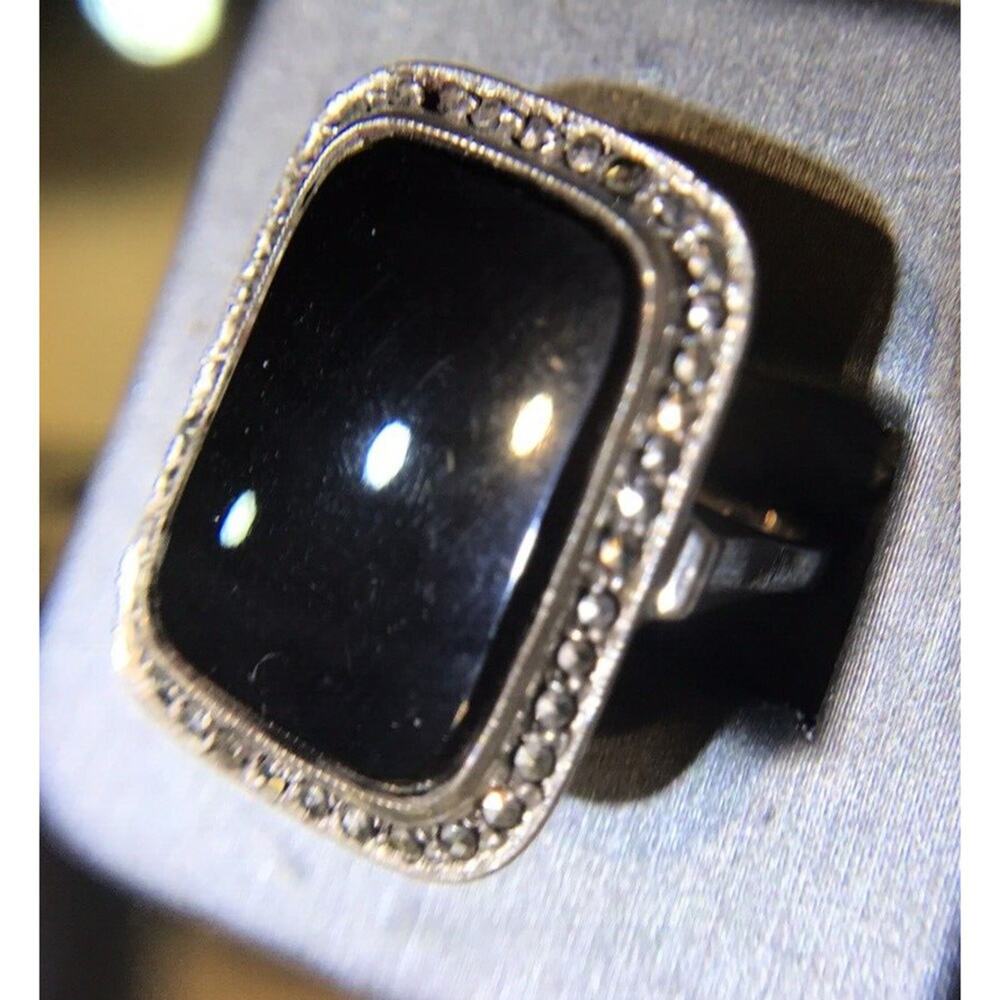 Robson Jewelers Onyx/Hematite Ring Sz7 Sterling Silver 925 Simple Shank